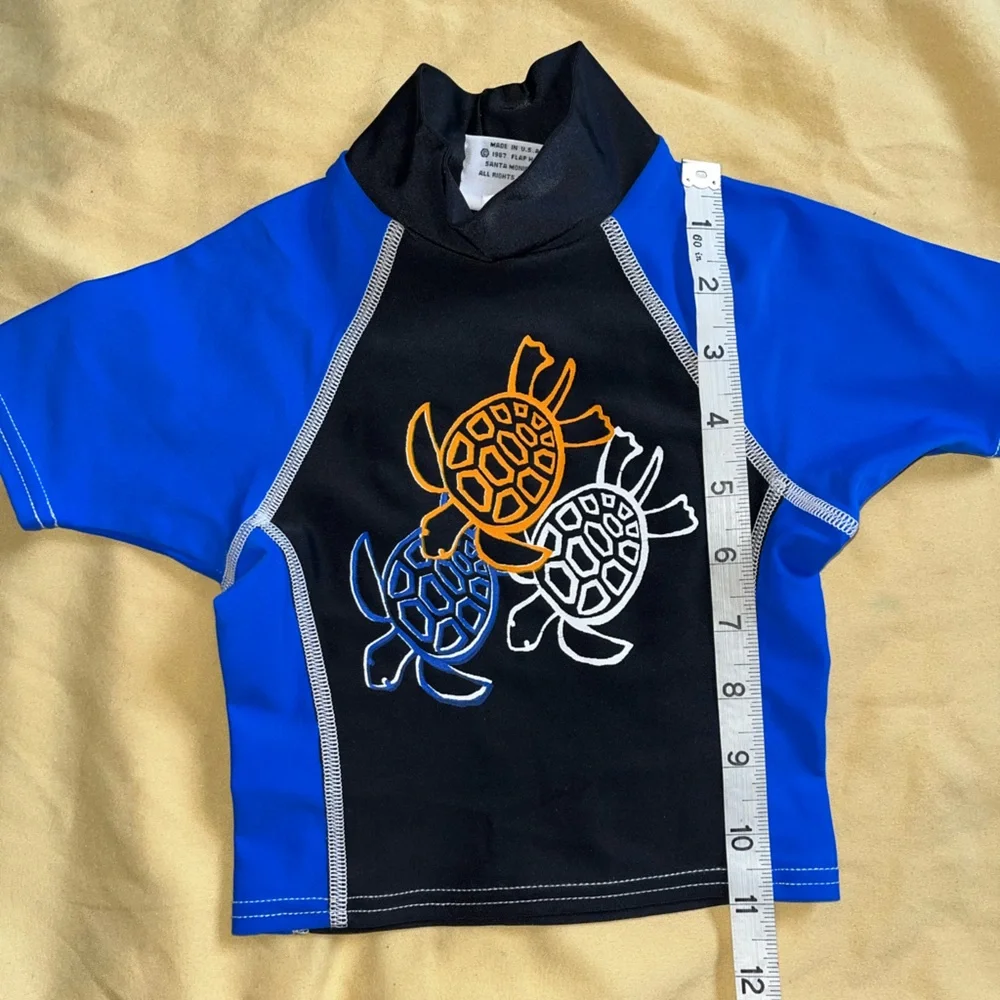 Flap Happy Kids UV 50 Y2K Blue Turtle Print Rash Guard Swim Top Size 12M